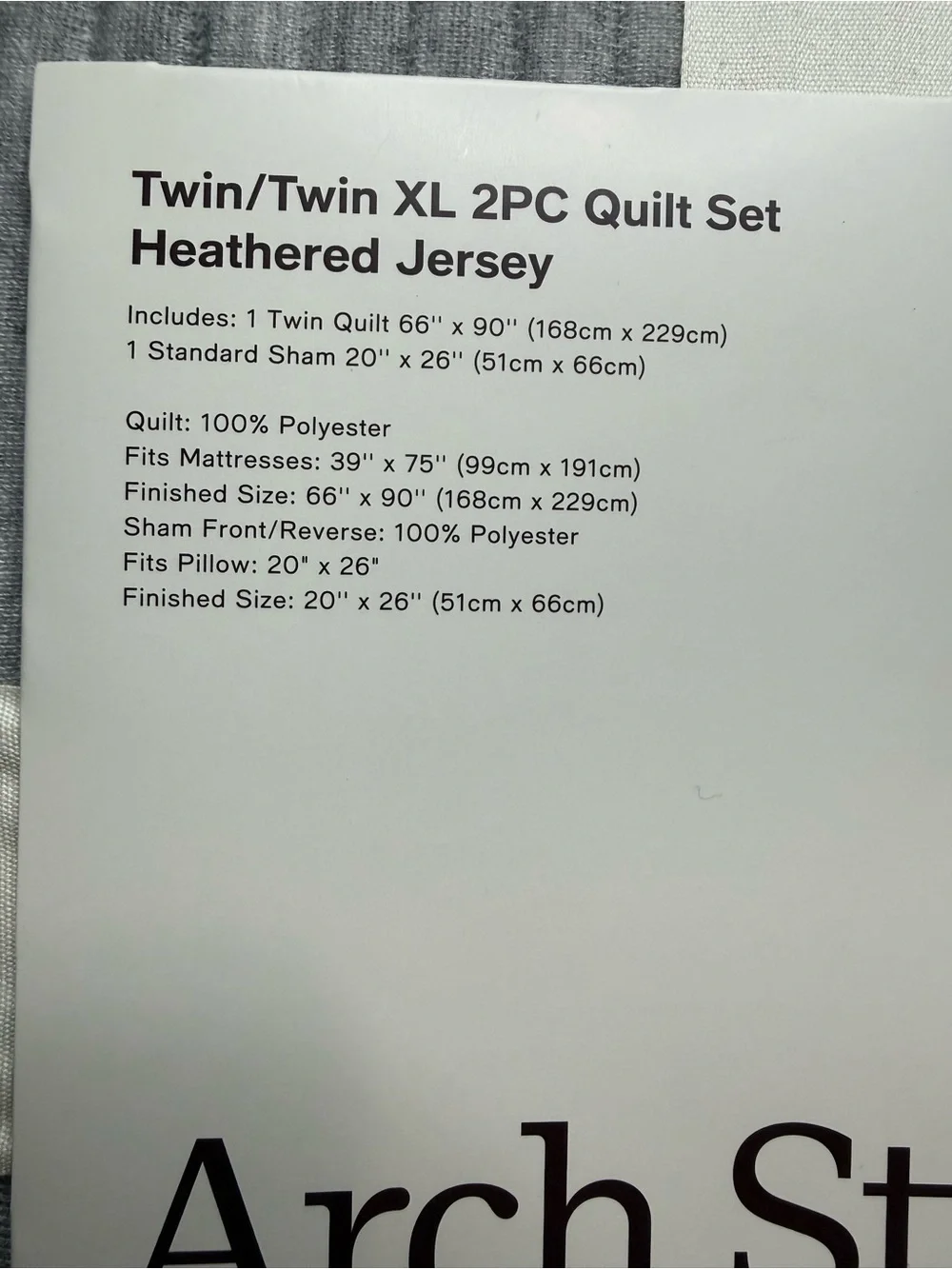 Arch Studio Jersey Quilt Set Heather Grey NWT $120